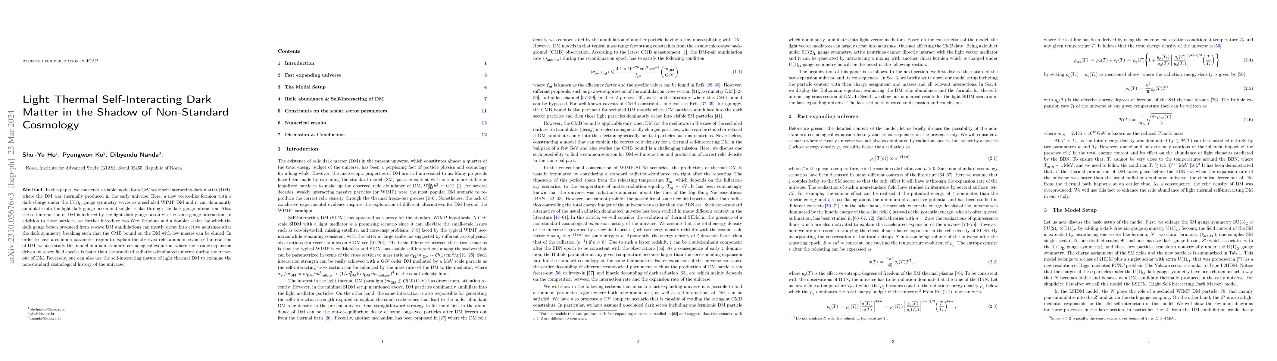 Thumbnail for Light Thermal Self-Interacting Dark Matter in the Shadow of Non-Standard
  Cosmology