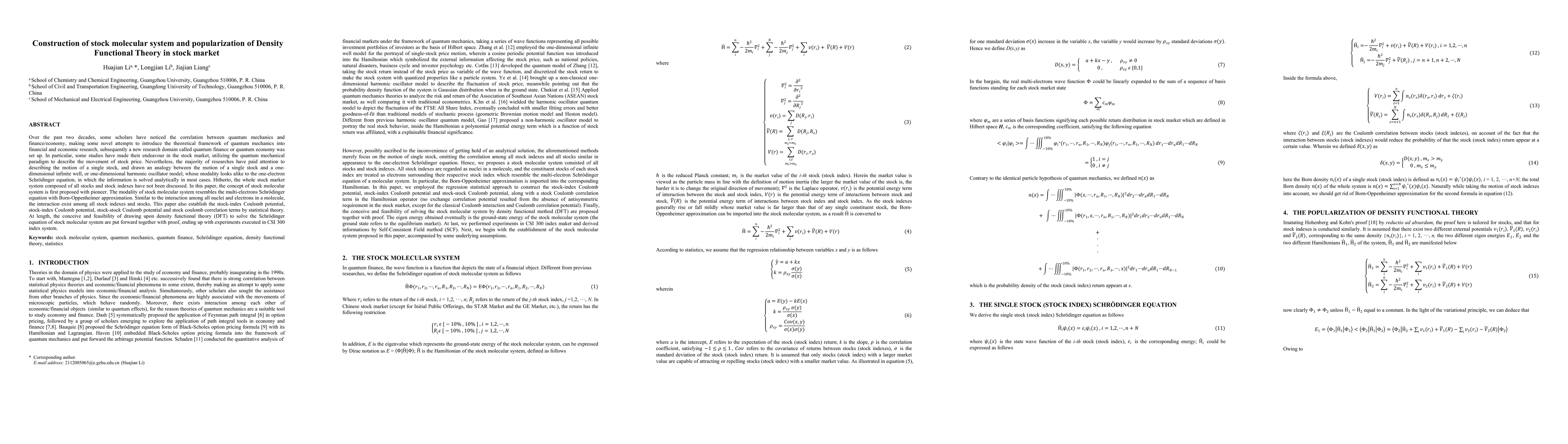 Thumbnail for Construction of stock molecular system and popularization of Density
  Functional Theory in stock market