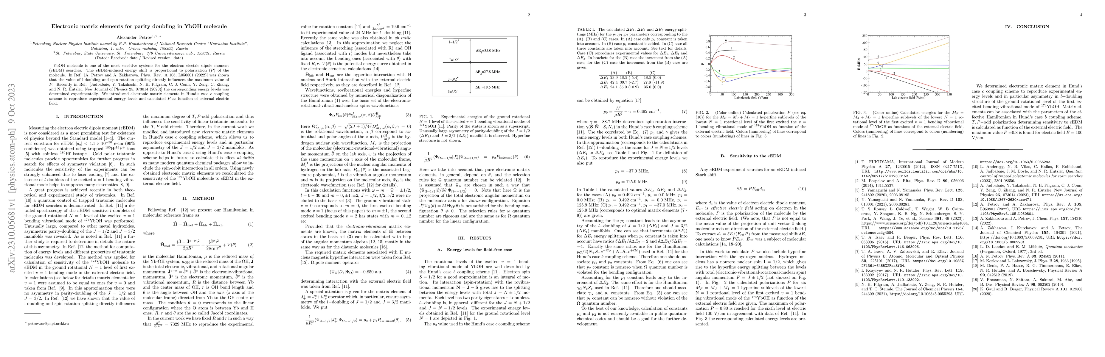 Thumbnail for Electronic matrix elements for parity doubling in YbOH molecule