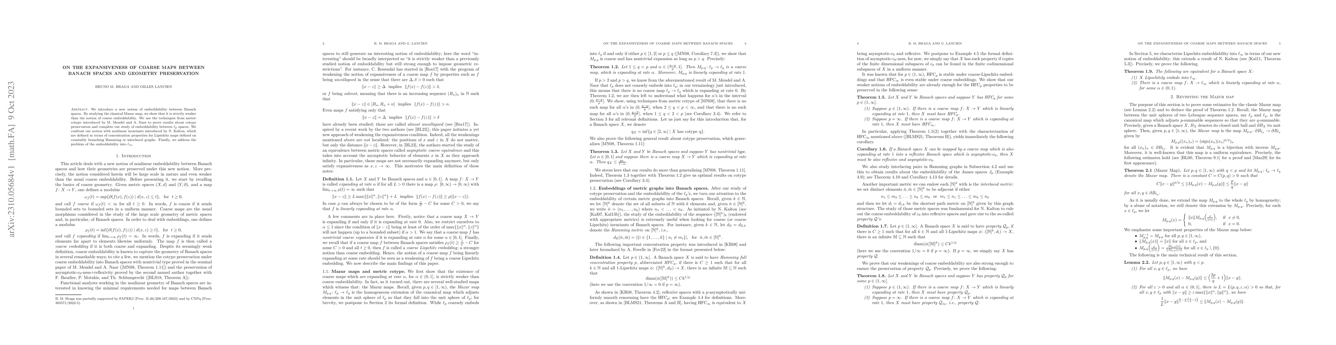 Thumbnail for On the expansiveness of coarse maps between Banach spaces and geometry
  preservation