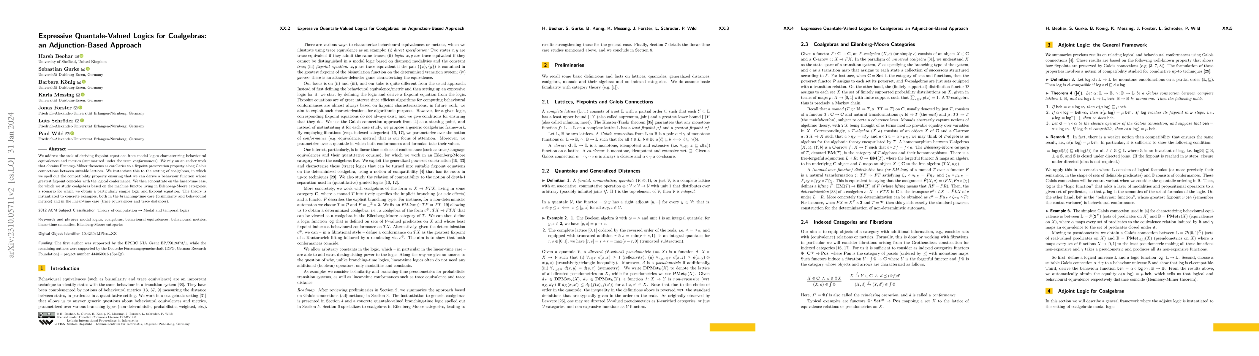 Thumbnail for Expressive Quantale-valued Logics for Coalgebras: an Adjunction-based
  Approach