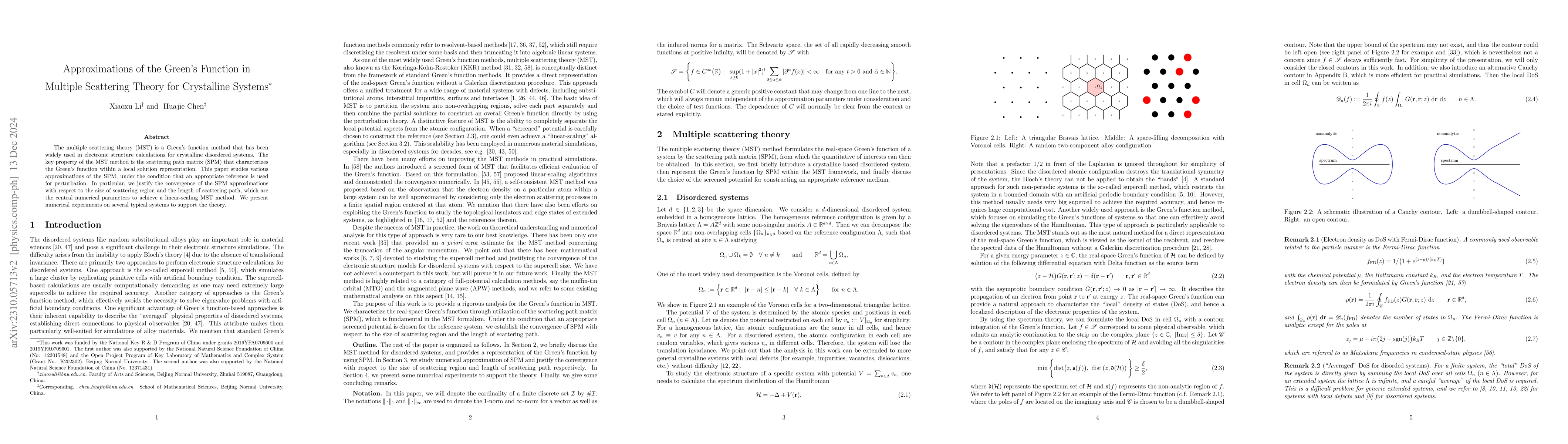 Thumbnail for Approximations of the Green's Function in Multiple Scattering Theory for
  Crystalline Systems