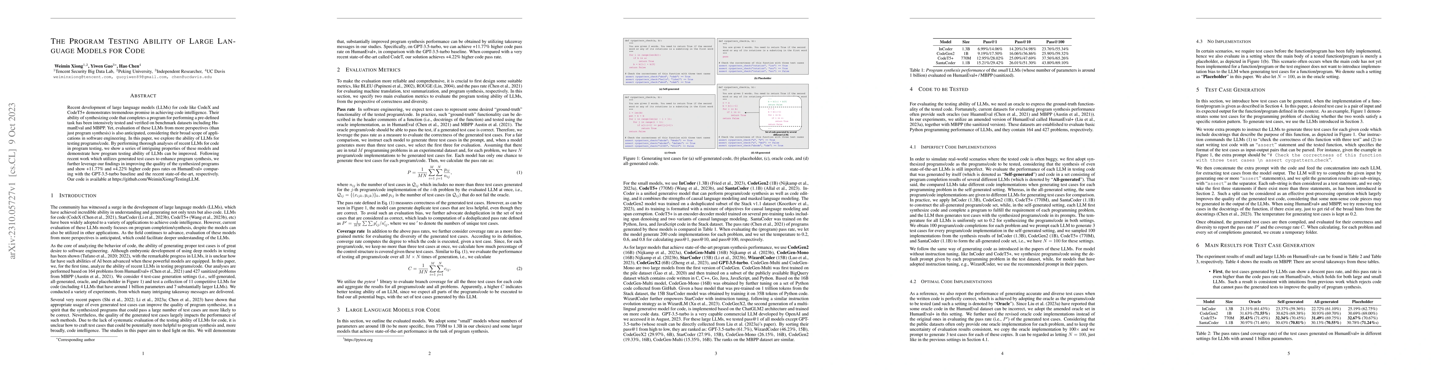 Thumbnail for The Program Testing Ability of Large Language Models for Code