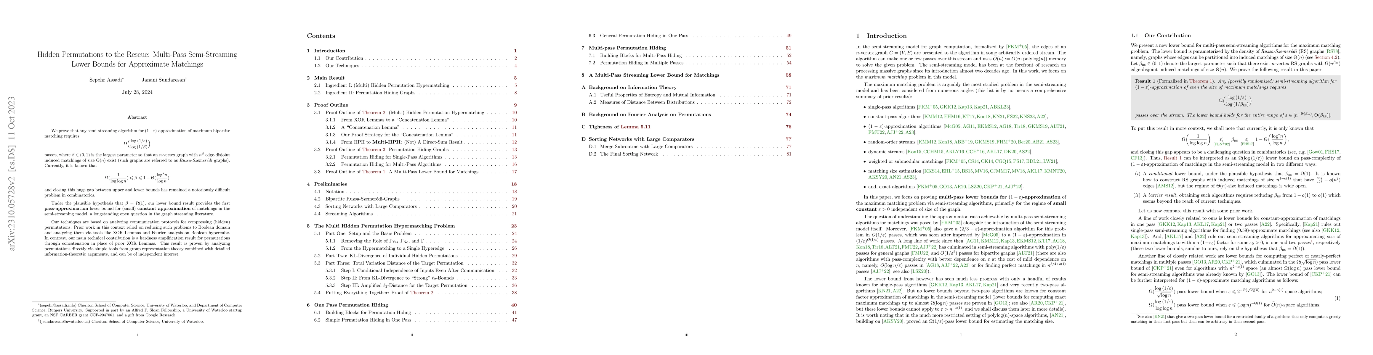 Thumbnail for Hidden Permutations to the Rescue: Multi-Pass Semi-Streaming Lower
  Bounds for Approximate Matchings