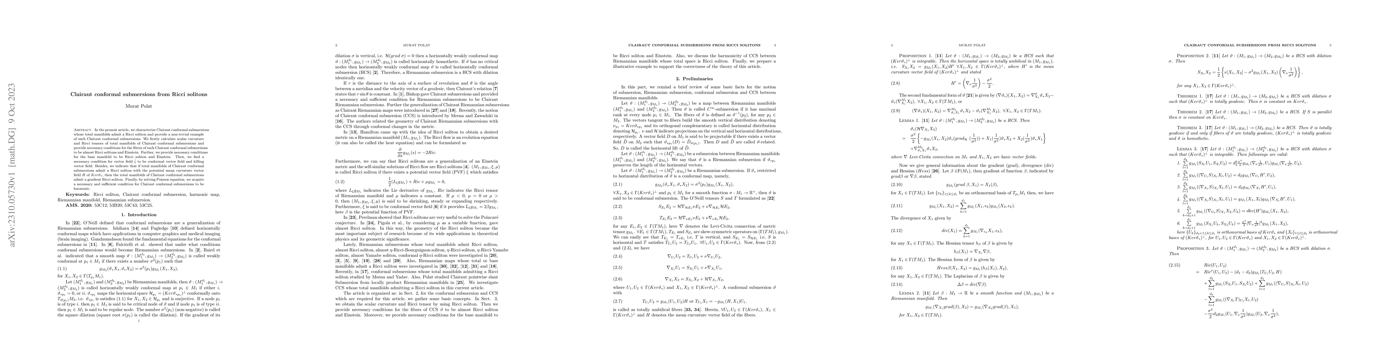 Thumbnail for Clairaut conformal submersions from Ricci solitons