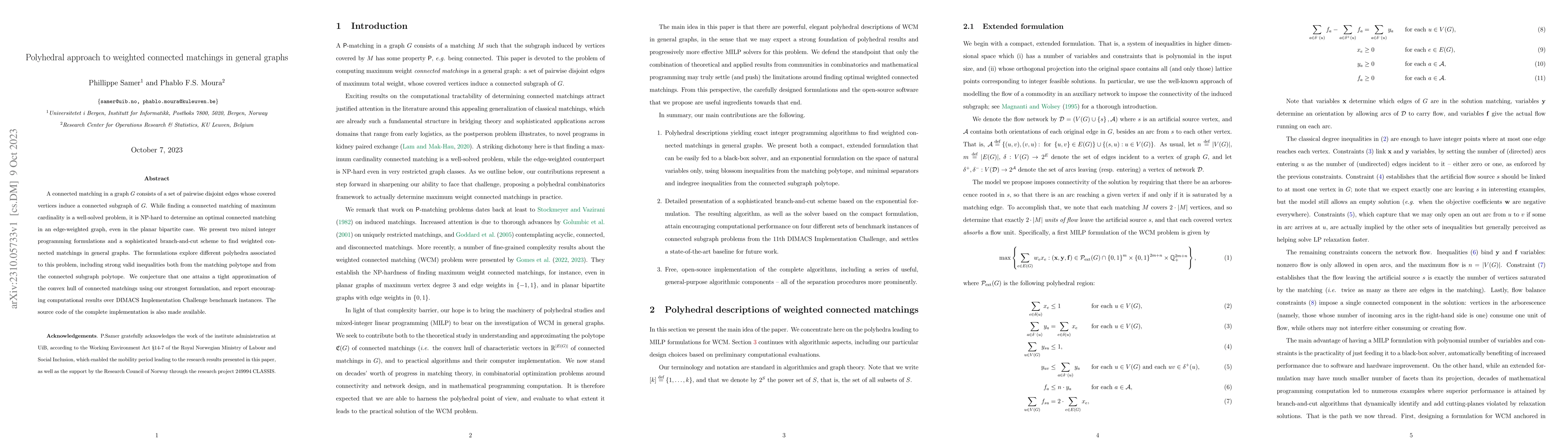 Thumbnail for Polyhedral approach to weighted connected matchings in general graphs