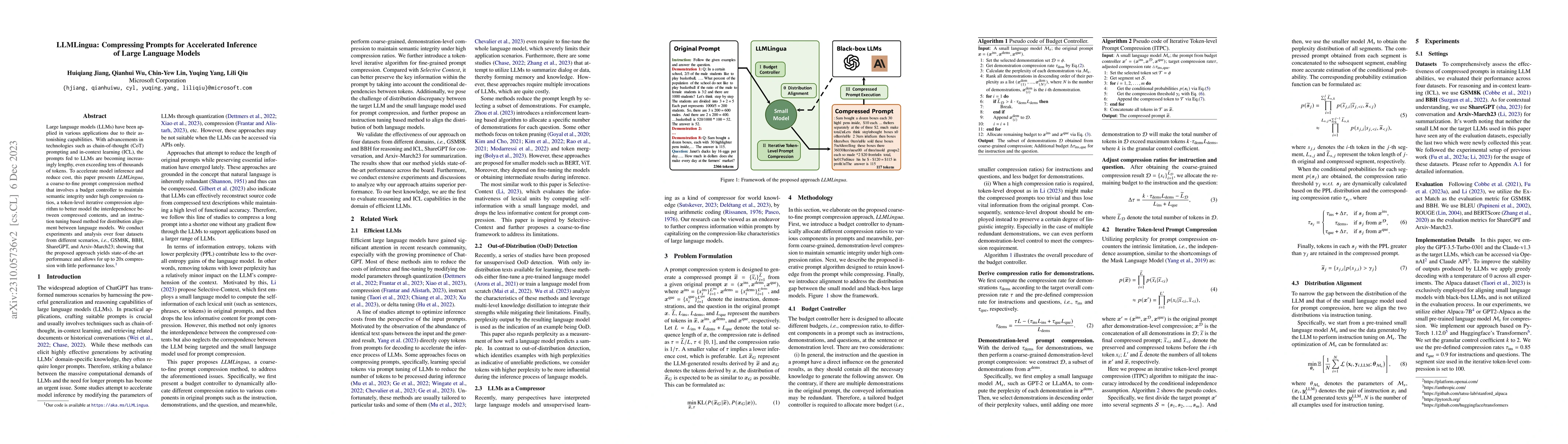 Thumbnail for LLMLingua: Compressing Prompts for Accelerated Inference of Large
  Language Models