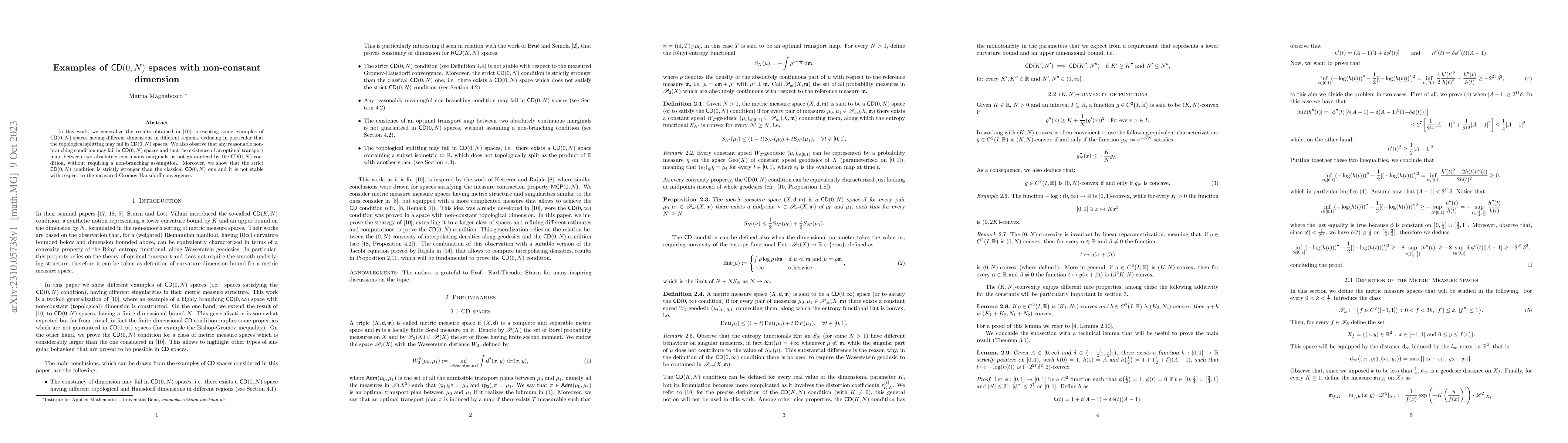 Thumbnail for Examples of $CD(0,N)$ spaces with non-constant dimension