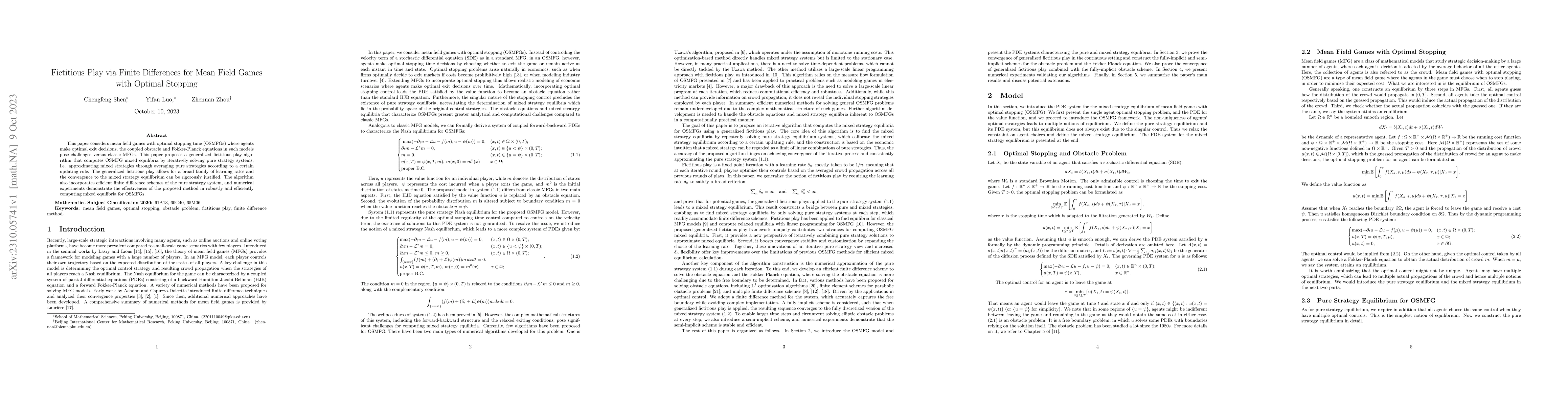 Thumbnail for Fictitious Play via Finite Differences for Mean Field Games with Optimal
  Stopping