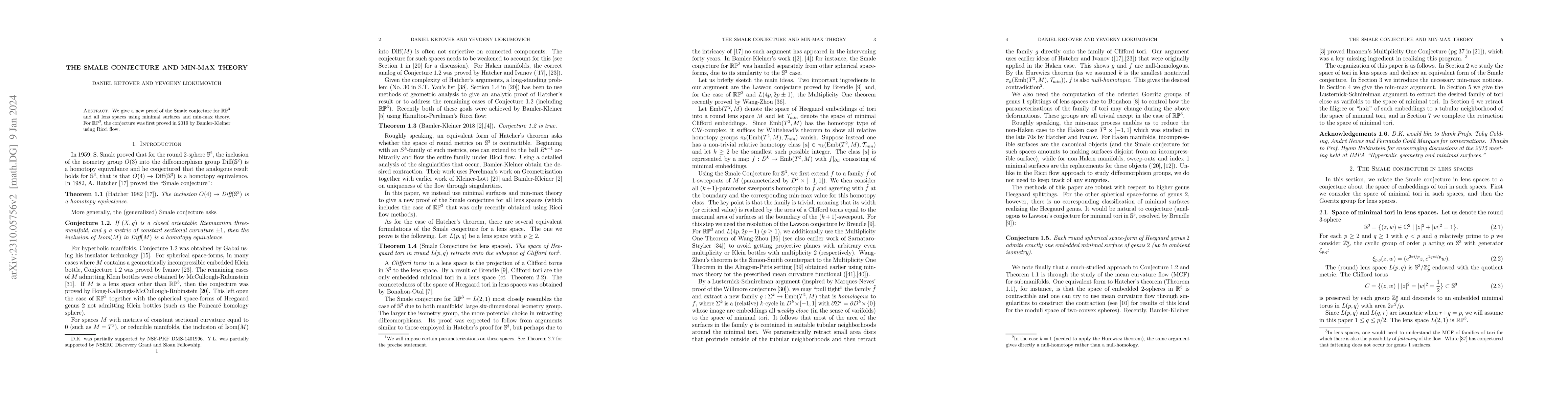 Thumbnail for The Smale Conjecture and Min-Max Theory