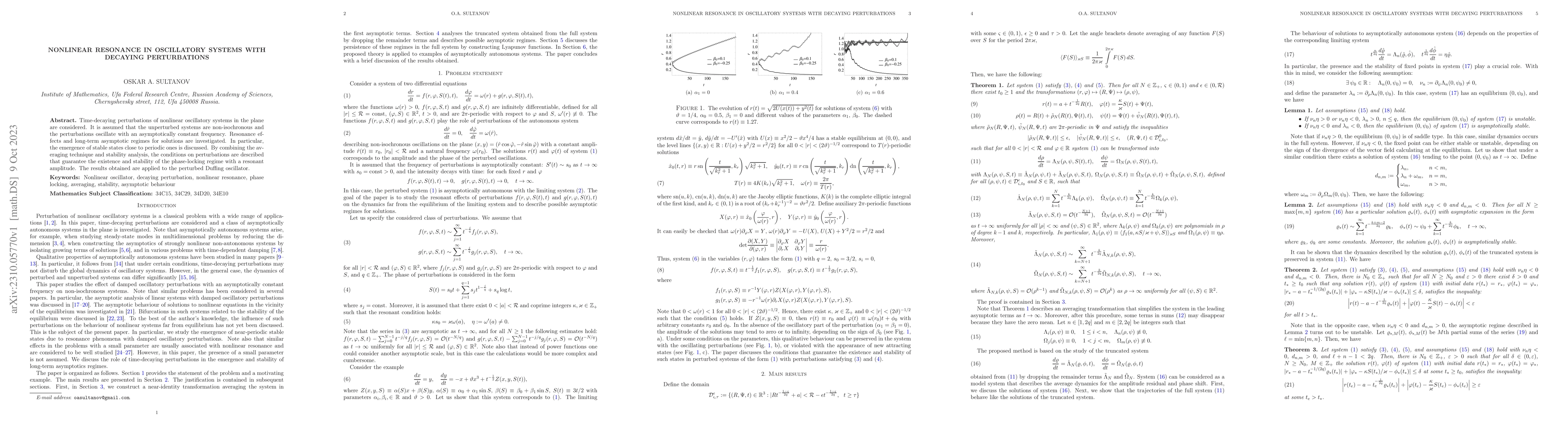 Thumbnail for Nonlinear resonance in oscillatory systems with decaying perturbations