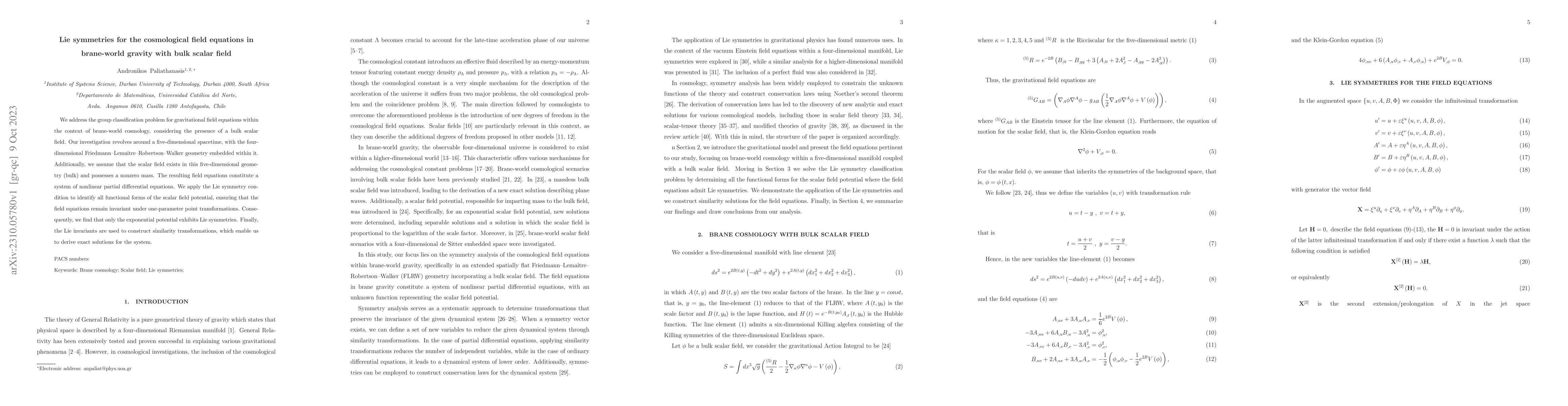 Thumbnail for Lie symmetries for the cosmological field equations in brane-world
  gravity with bulk scalar field