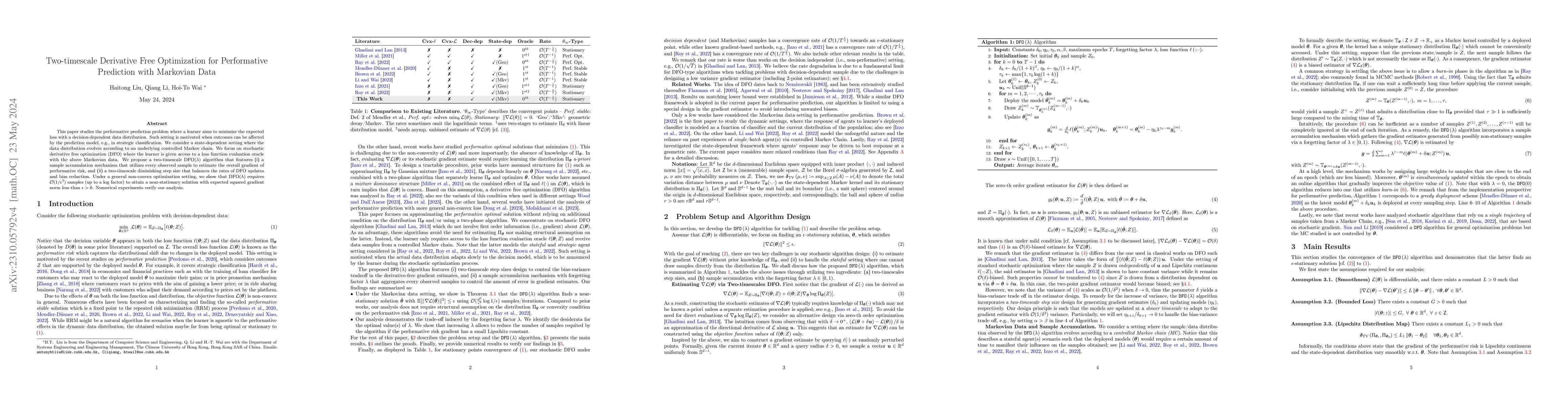 Thumbnail for Two-timescale Derivative Free Optimization for Performative Prediction
  with Markovian Data