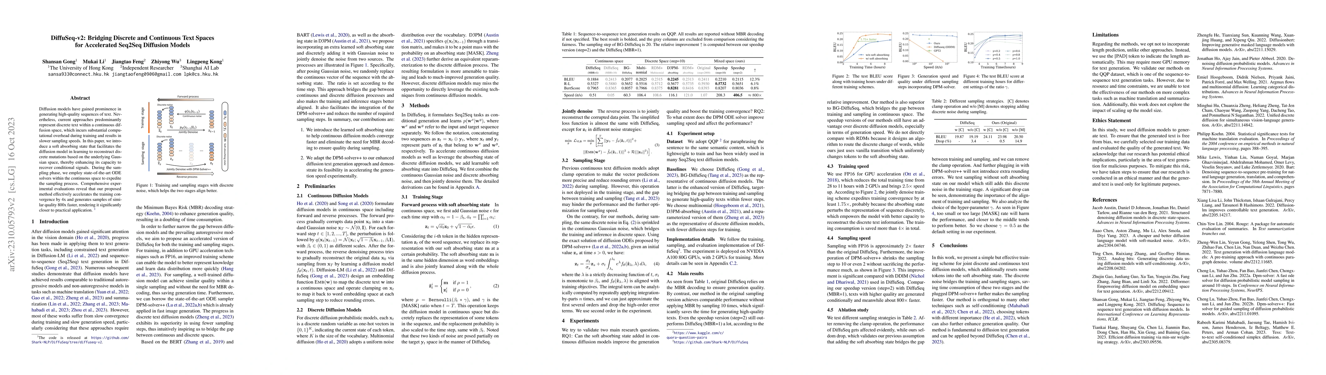 Thumbnail for DiffuSeq-v2: Bridging Discrete and Continuous Text Spaces for
  Accelerated Seq2Seq Diffusion Models