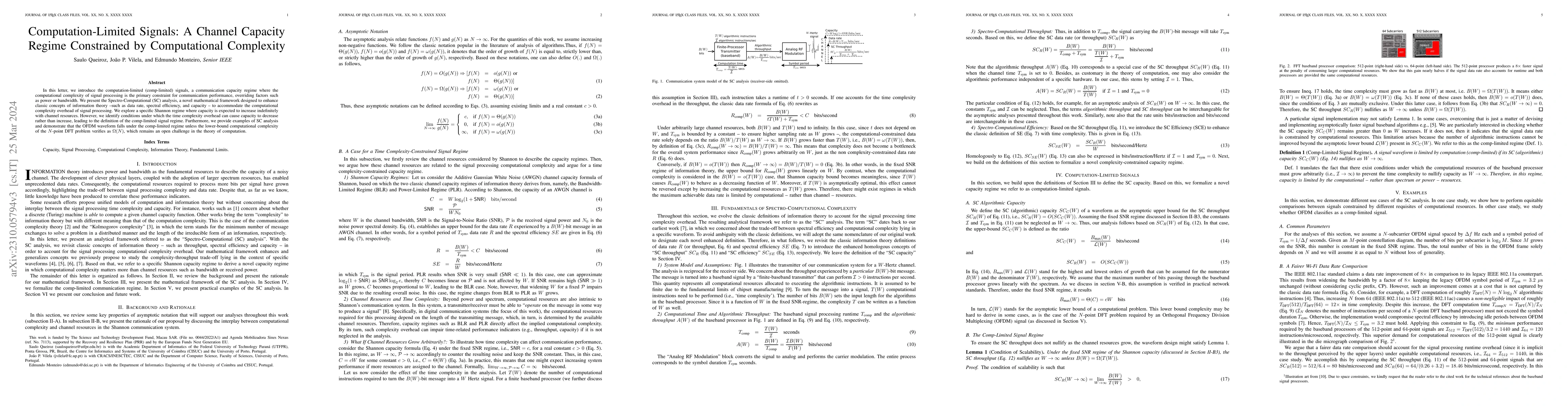 Thumbnail for Computation-Limited Signals: A Channel Capacity Regime Constrained by
  Computational Complexity
