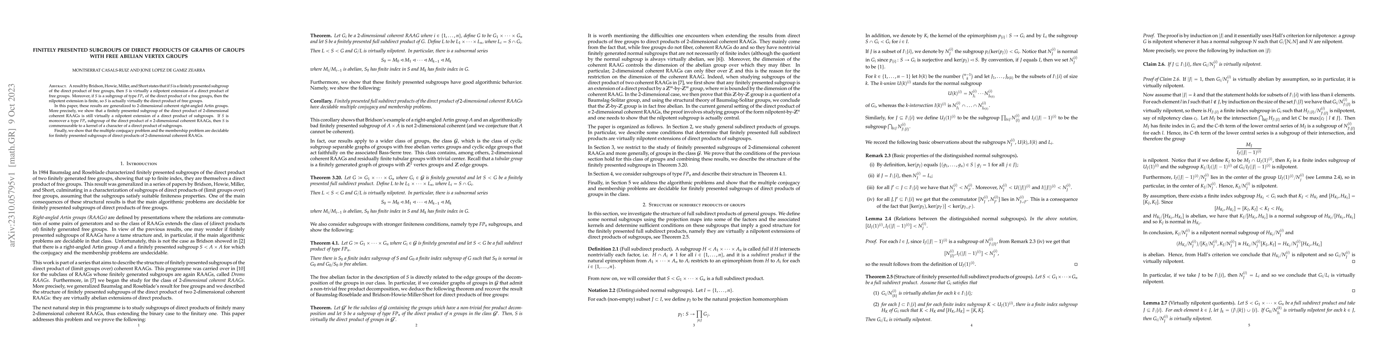 Thumbnail for Finitely presented subgroups of direct products of graphs of groups with
  free abelian vertex groups