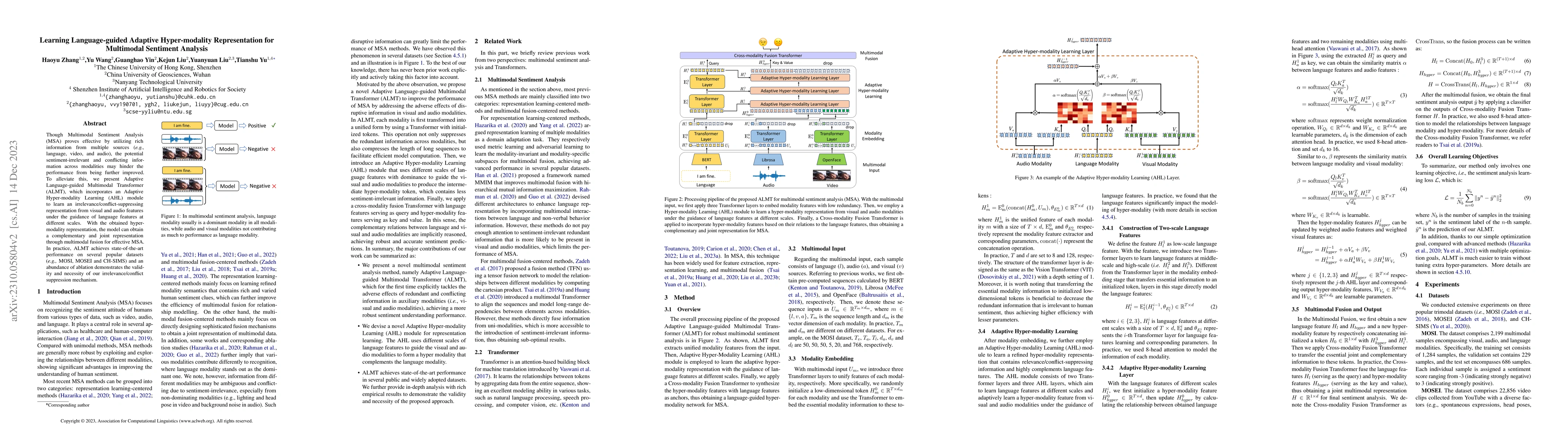 Thumbnail for Learning Language-guided Adaptive Hyper-modality Representation for
  Multimodal Sentiment Analysis