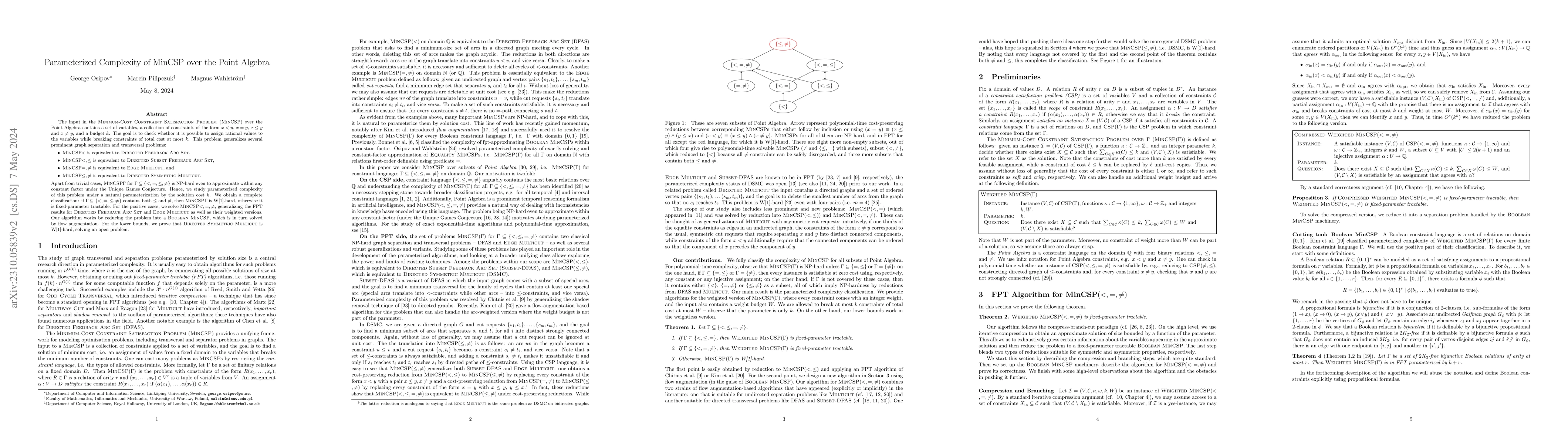 Thumbnail for Parameterized Complexity of MinCSP over the Point Algebra