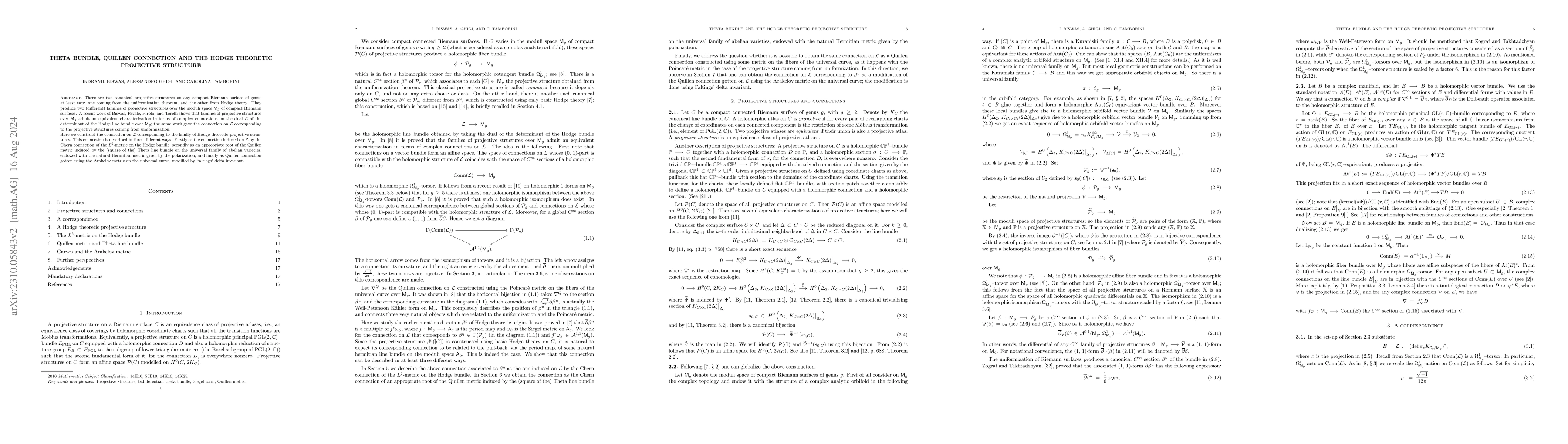 Thumbnail for Theta bundle, Quillen connection and the Hodge theoretic projective
  structure