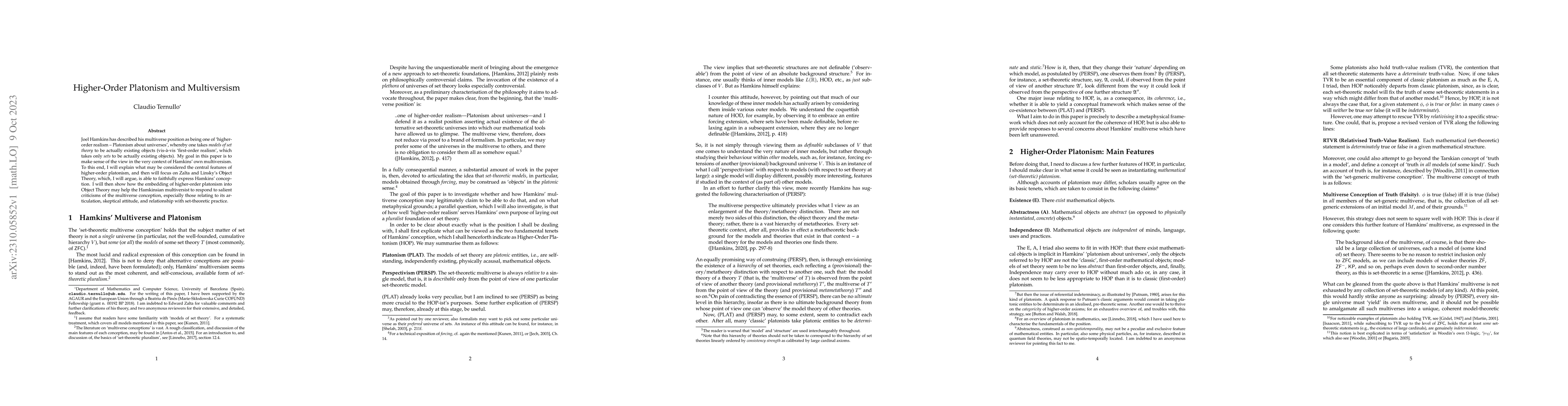 Thumbnail for Higher-Order Platonism and Multiversism