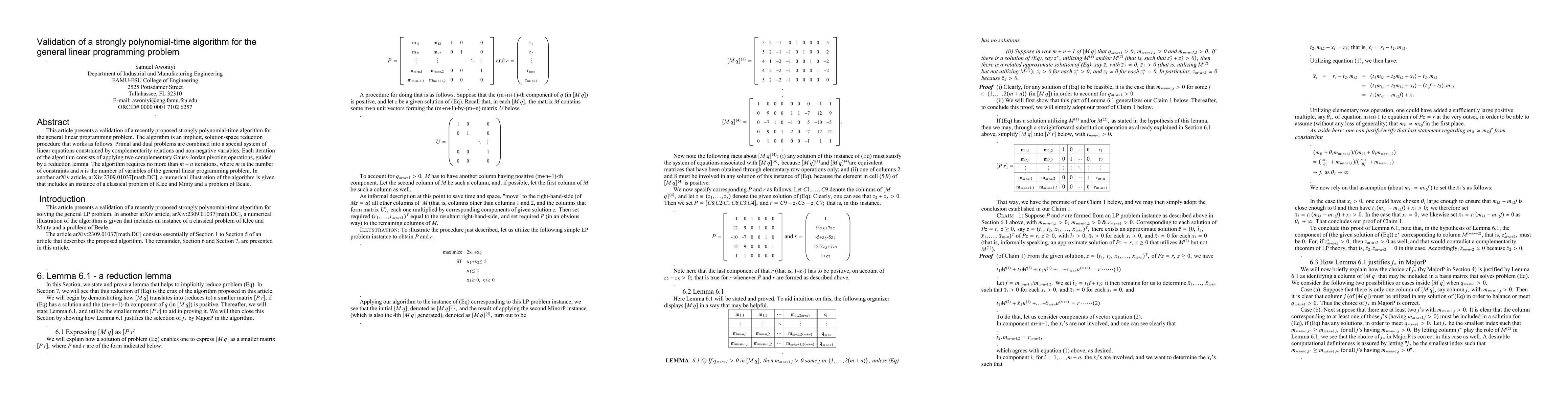 Thumbnail for Validation of a strongly polynomial-time algorithm for the general
  linear programming problem