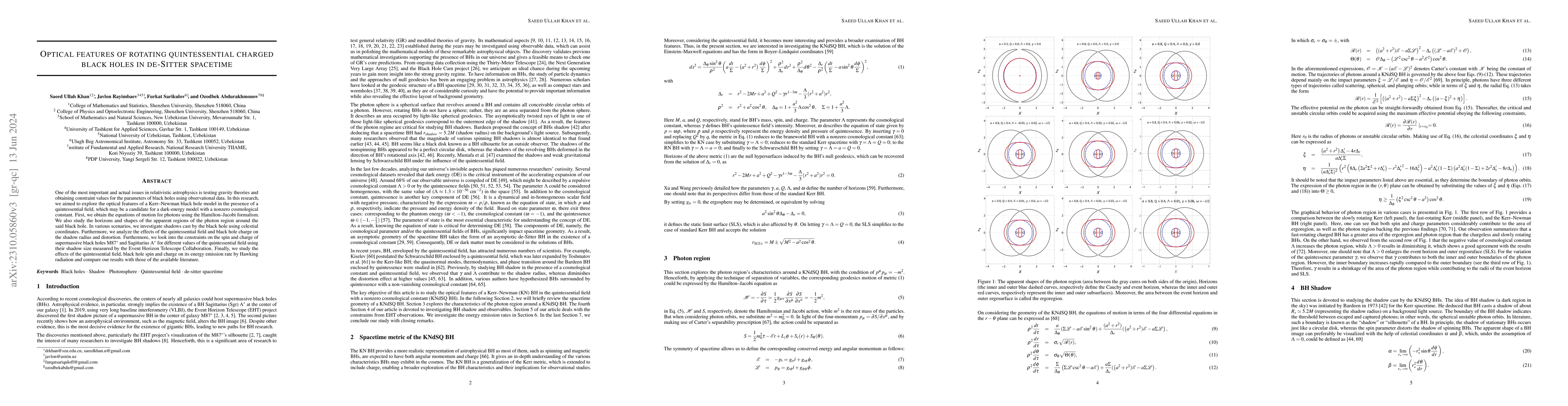 Thumbnail for Optical features of rotating quintessential charged black holes in
  de-Sitter spacetime