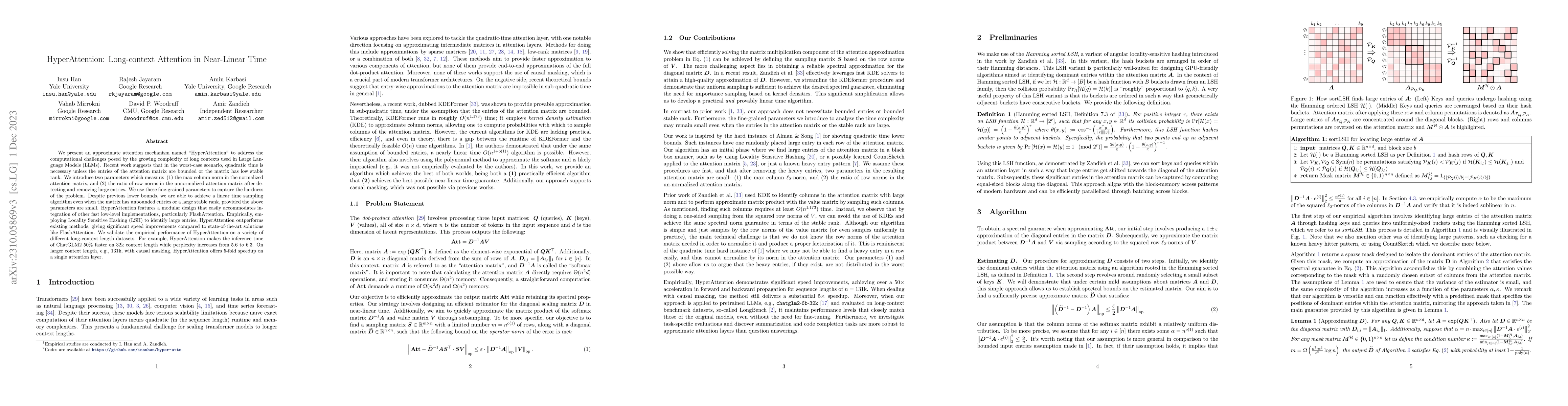 Thumbnail for HyperAttention: Long-context Attention in Near-Linear Time