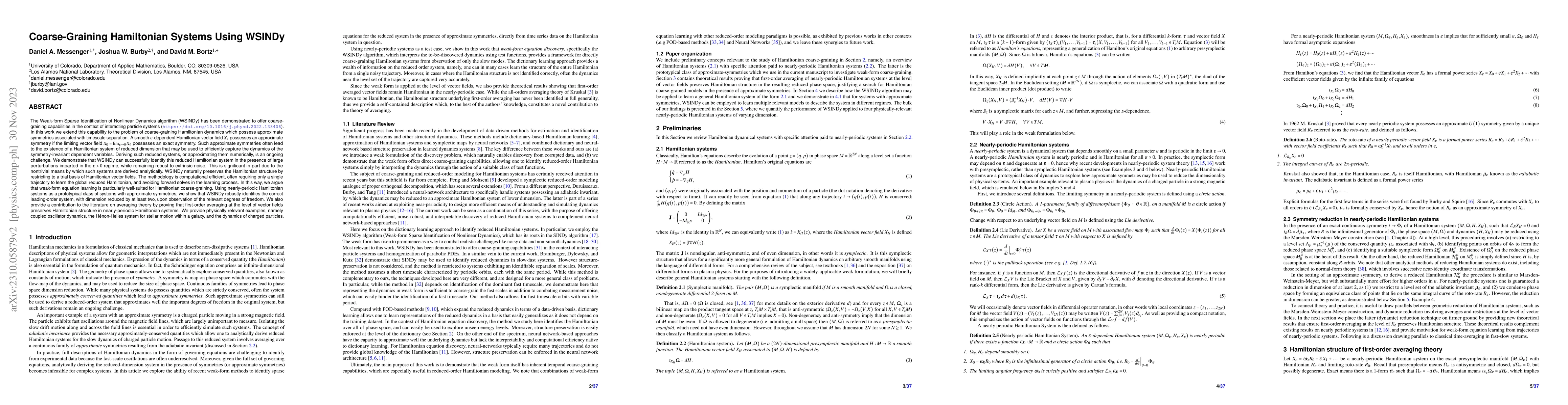 Thumbnail for Coarse-Graining Hamiltonian Systems Using WSINDy