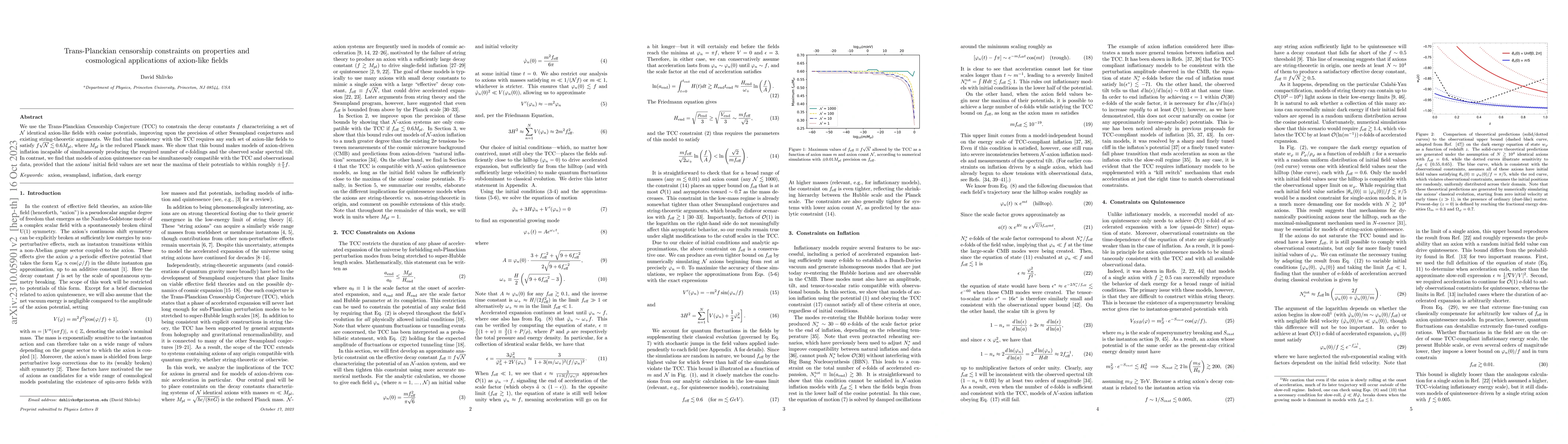 Thumbnail for Trans-Planckian censorship constraints on properties and cosmological
  applications of axion-like fields