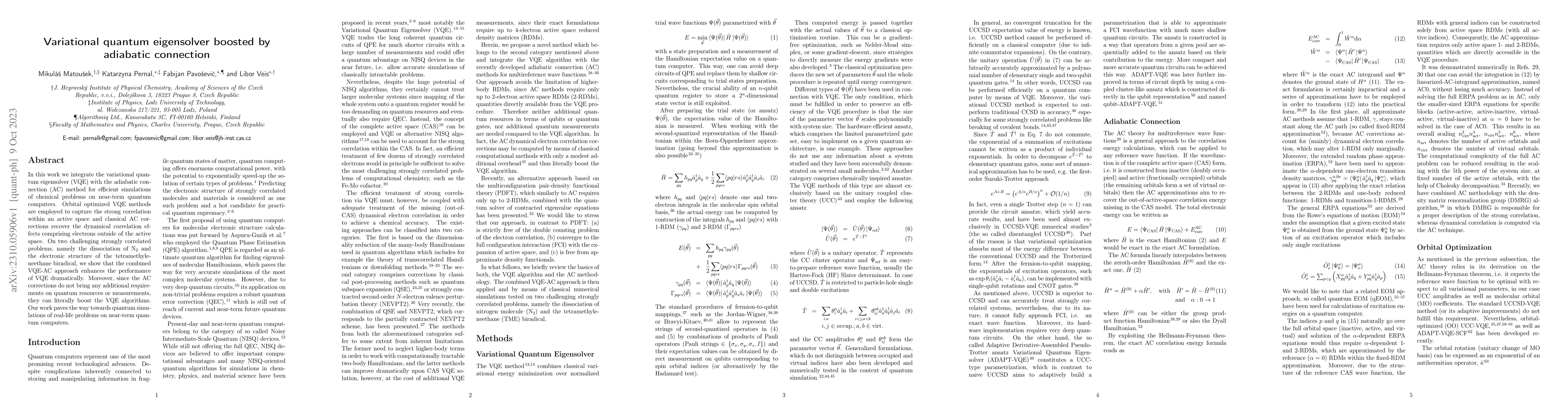 Thumbnail for Variational quantum eigensolver boosted by adiabatic connection