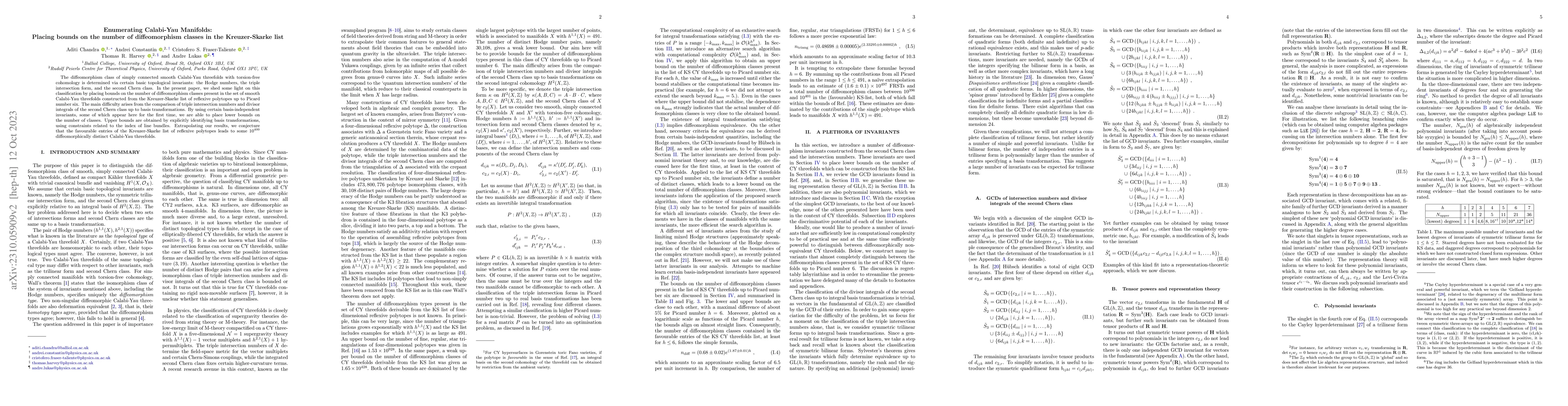 Thumbnail for Enumerating Calabi-Yau Manifolds: Placing bounds on the number of
  diffeomorphism classes in the Kreuzer-Skarke list
