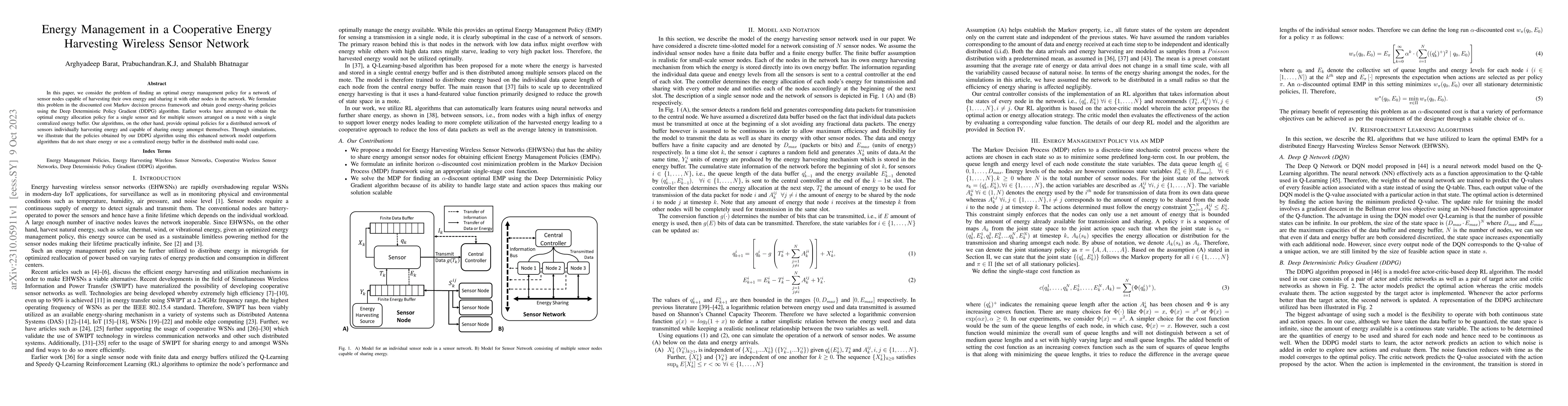 Thumbnail for Energy Management in a Cooperative Energy Harvesting Wireless Sensor
  Network