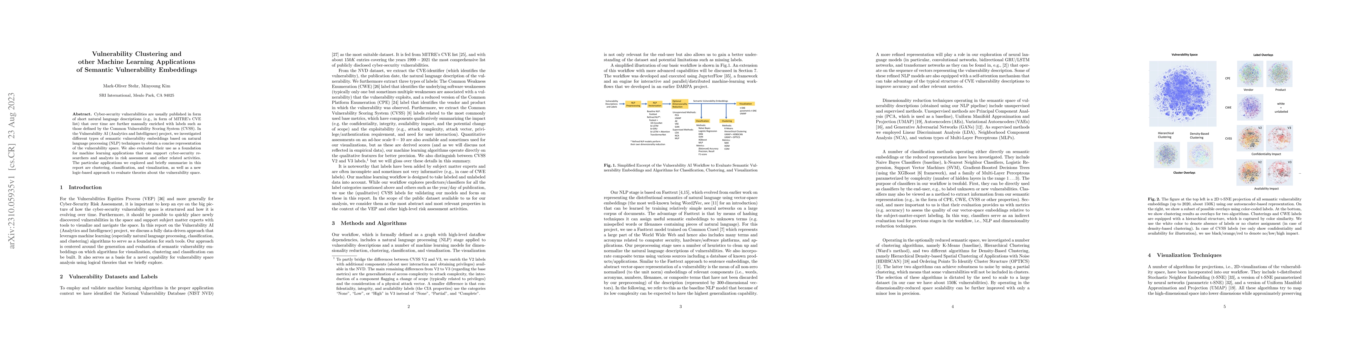 Thumbnail for Vulnerability Clustering and other Machine Learning Applications of
  Semantic Vulnerability Embeddings