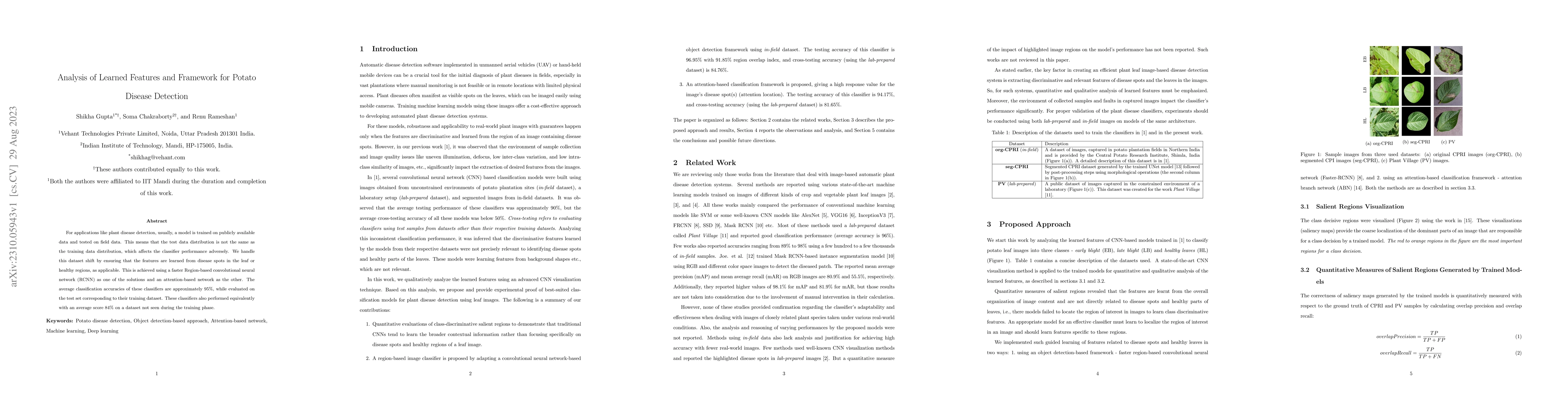 Thumbnail for Analysis of Learned Features and Framework for Potato Disease Detection