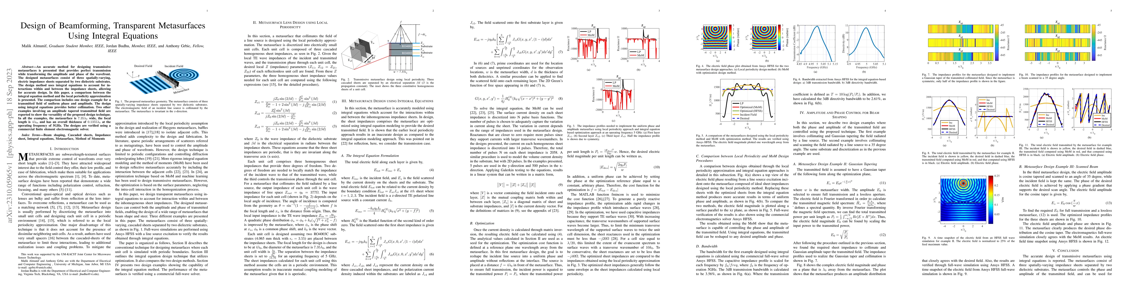 Thumbnail for Design of Beamforming, Transparent Metasurfaces Using Integral Equations