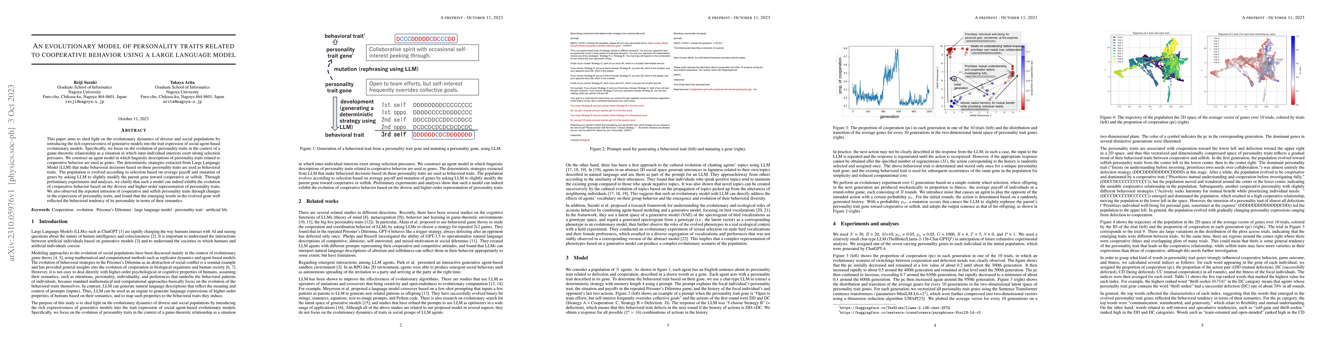 Thumbnail for An evolutionary model of personality traits related to cooperative
  behavior using a large language model