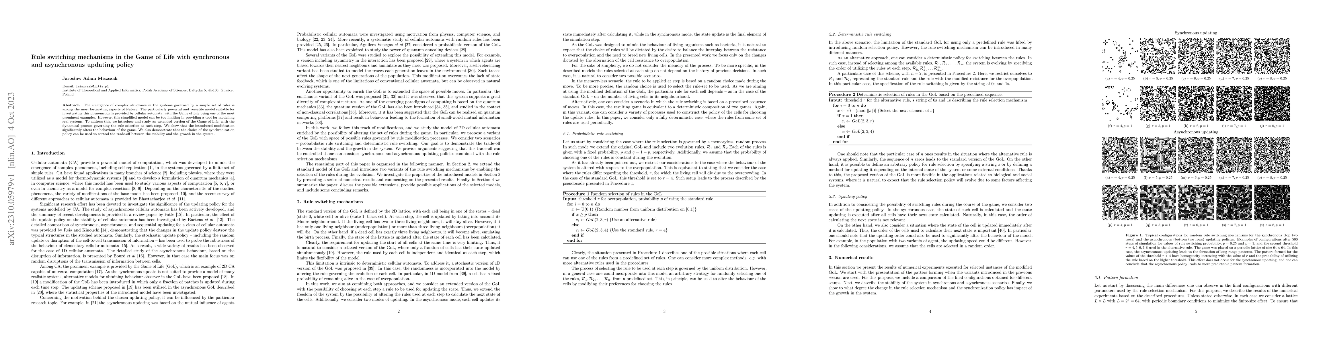 Thumbnail for Rule switching mechanisms in the Game of Life with synchronous and
  asynchronous updating policy