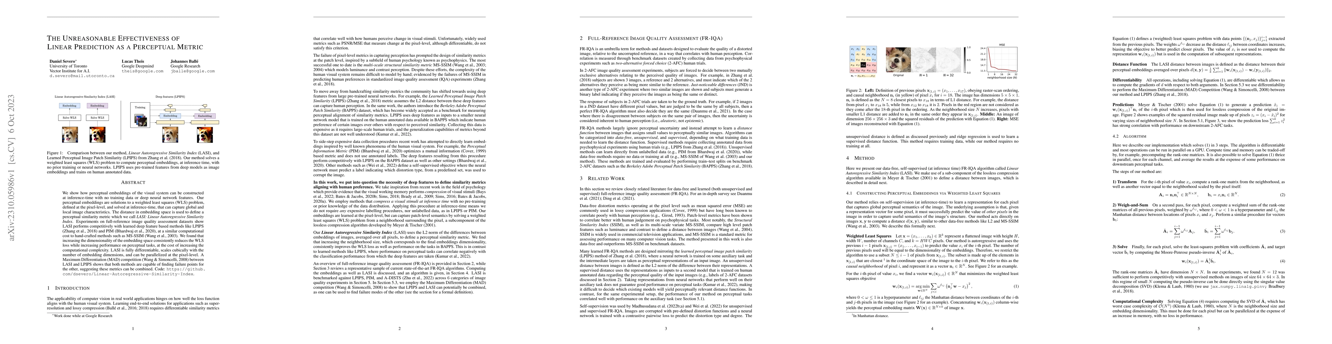 Thumbnail for The Unreasonable Effectiveness of Linear Prediction as a Perceptual
  Metric