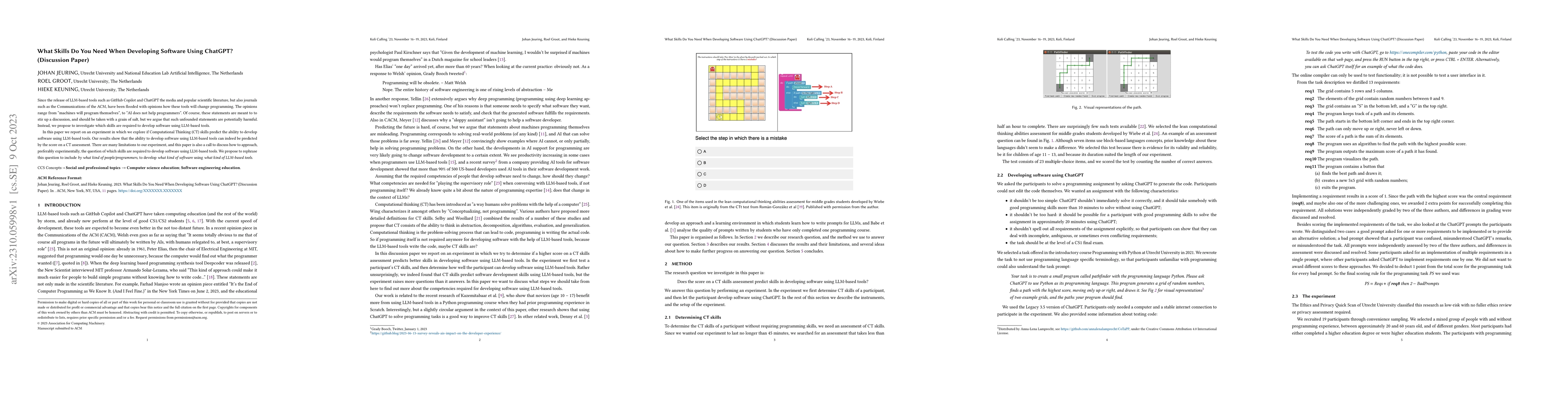 Thumbnail for What Skills Do You Need When Developing Software Using ChatGPT?
  (Discussion Paper)