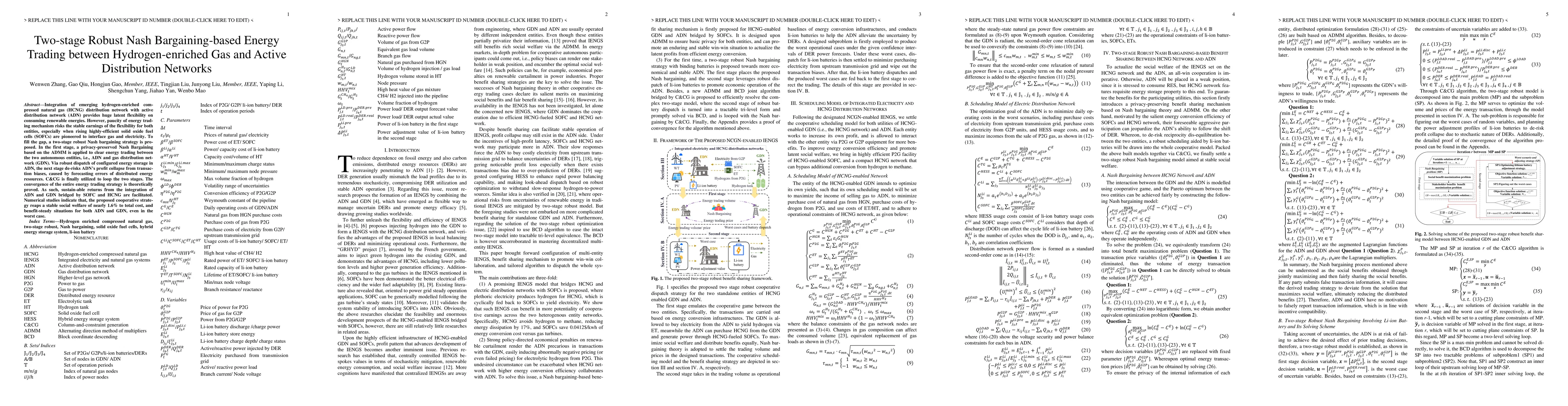 Thumbnail for Two stage Robust Nash Bargaining based Energy Trading between
  Hydrogen-enriched Gas and Active Distribution Networks
