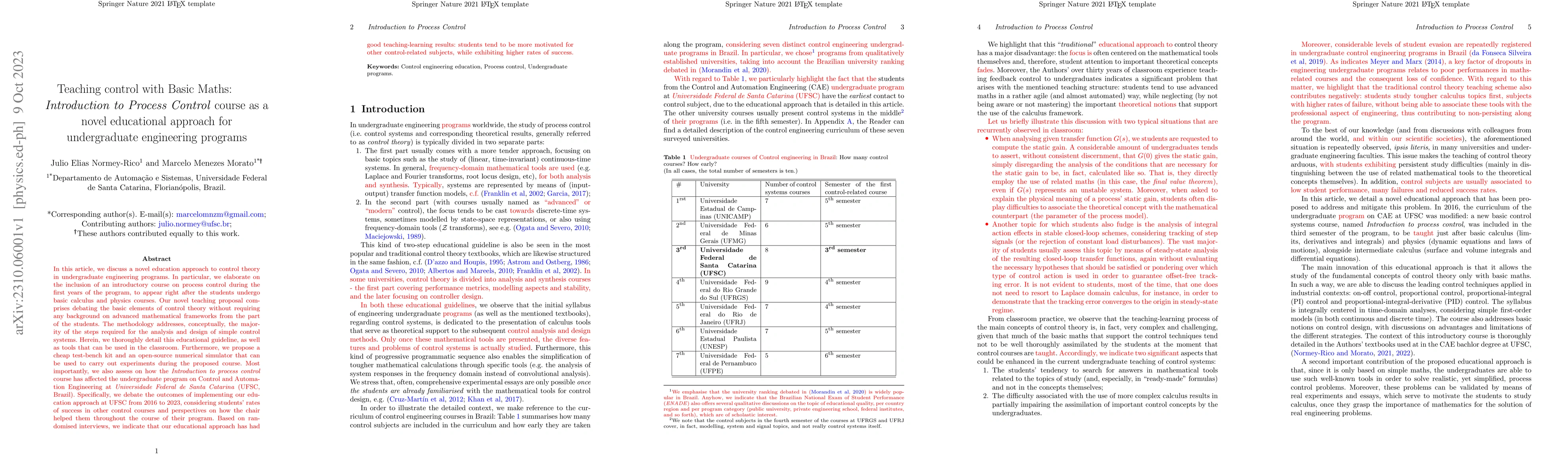 Thumbnail for Teaching control with Basic Maths: Introduction to Process Control
  course as a novel educational approach for undergraduate engineering programs