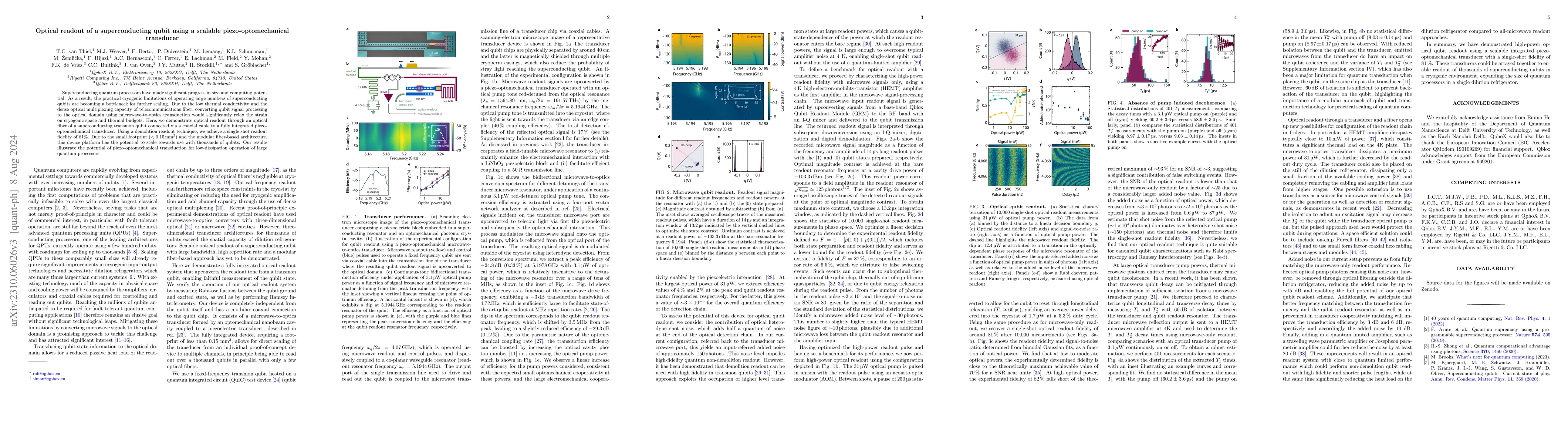 Thumbnail for Optical readout of a superconducting qubit using a scalable
  piezo-optomechanical transducer