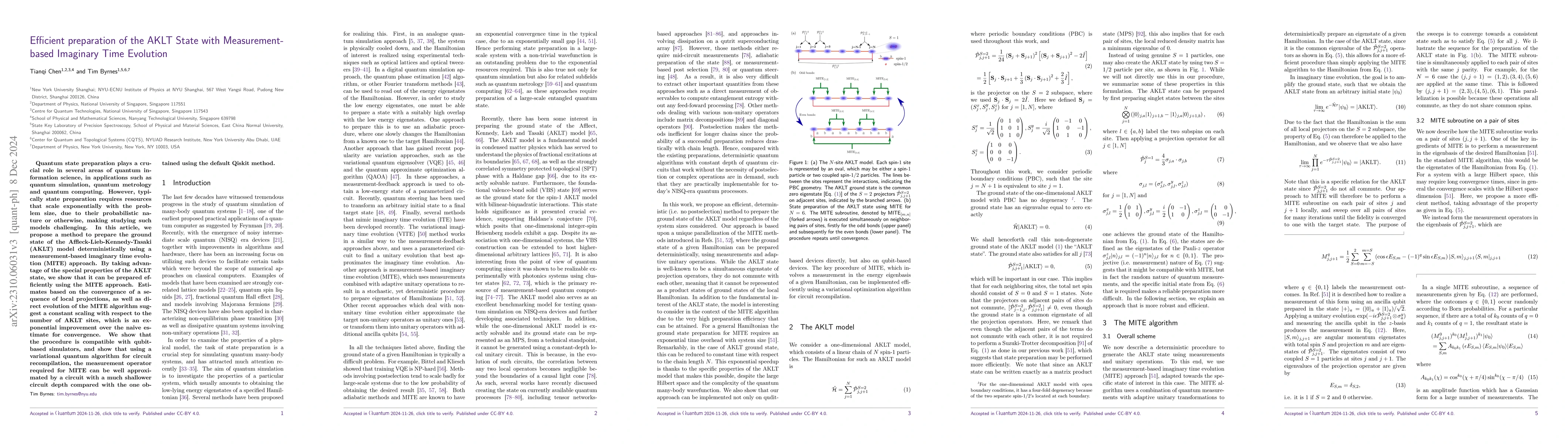 Thumbnail for Efficient preparation of the AKLT State with Measurement-based Imaginary
  Time Evolution