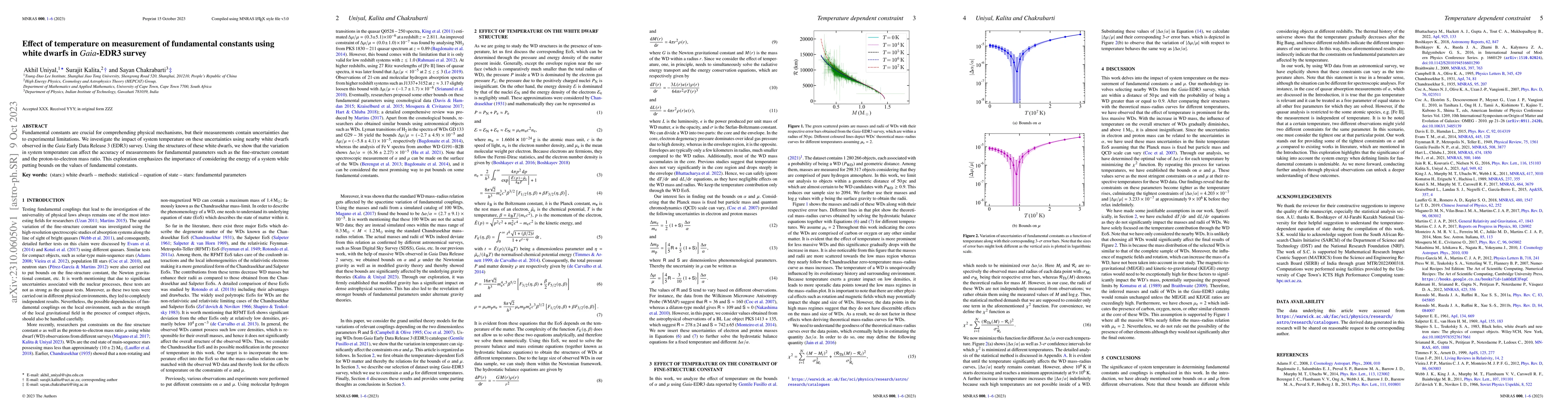 Thumbnail for Effect of temperature on measurement of fundamental constants using
  white dwarfs in Gaia-EDR3 survey