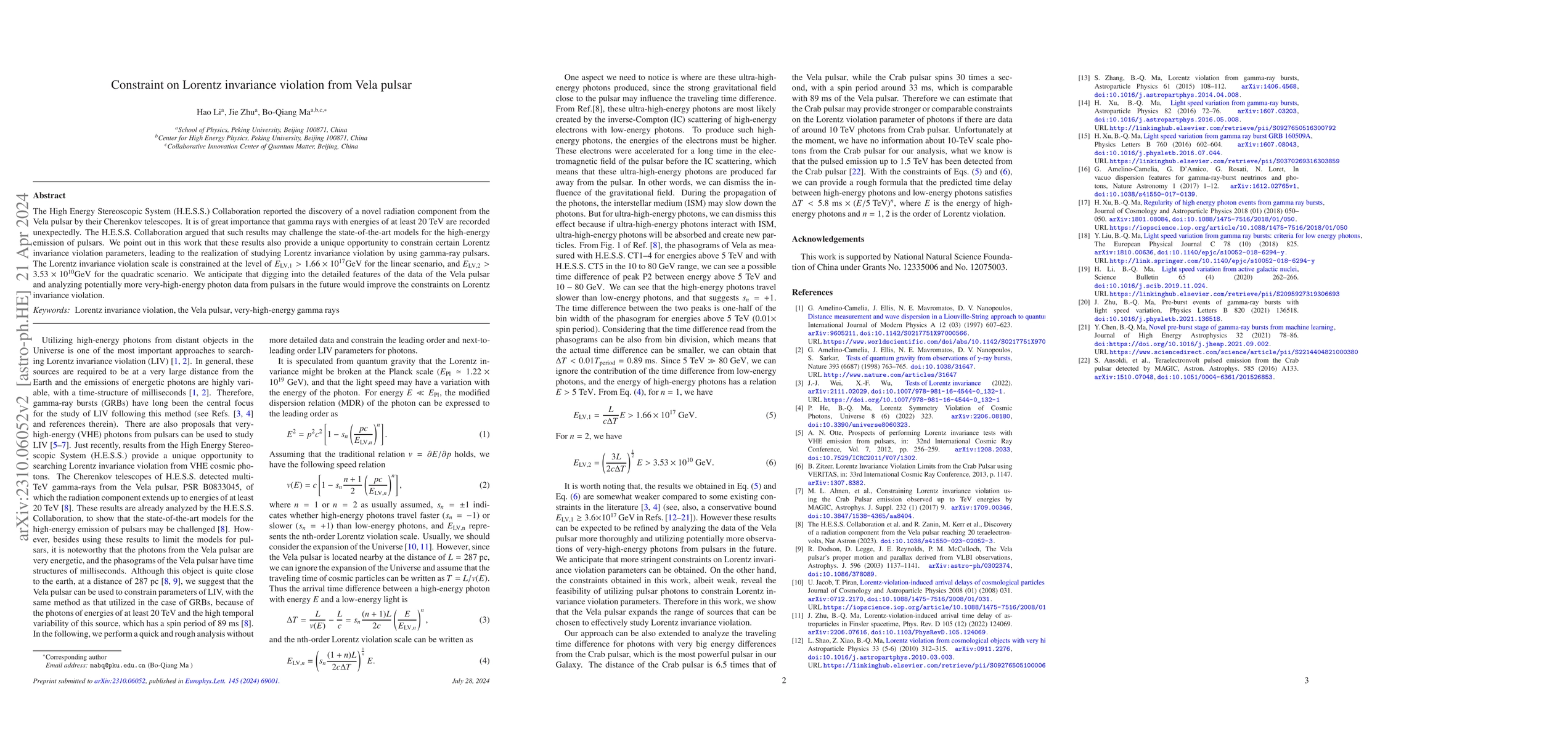 Thumbnail for Constraint on Lorentz invariance violation from Vela pulsar
