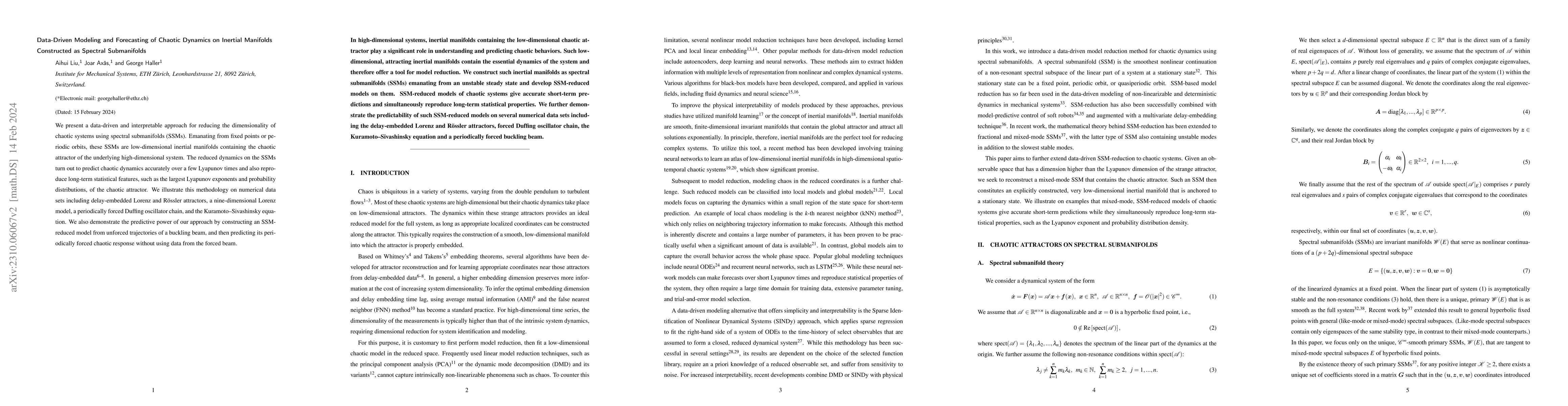 Thumbnail for Data-Driven Modeling and Forecasting of Chaotic Dynamics on Inertial
  Manifolds Constructed as Spectral Submanifolds