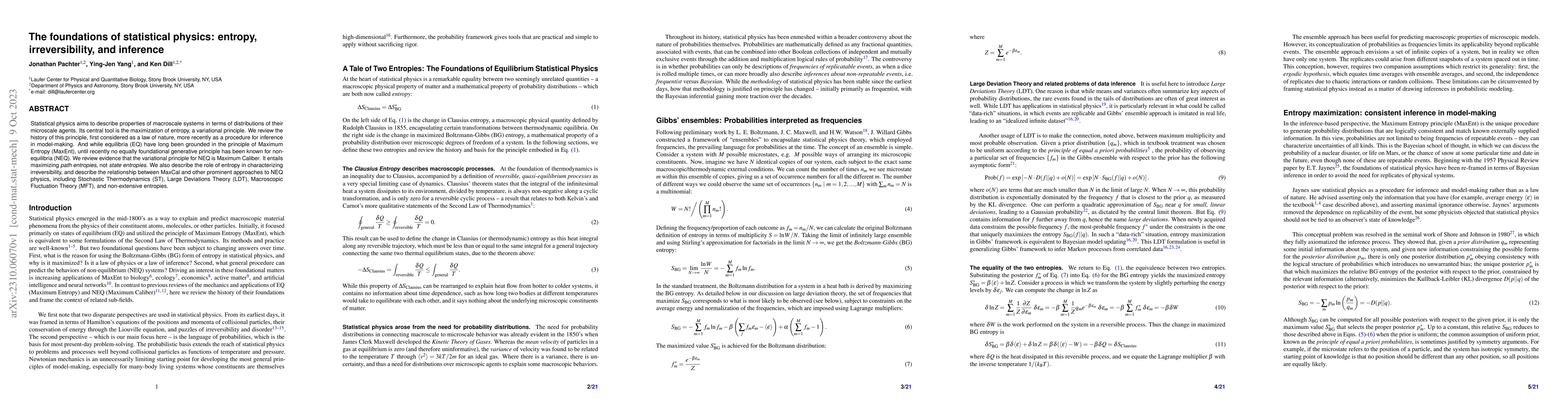 Thumbnail for The foundations of statistical physics: entropy, irreversibility, and
  inference
