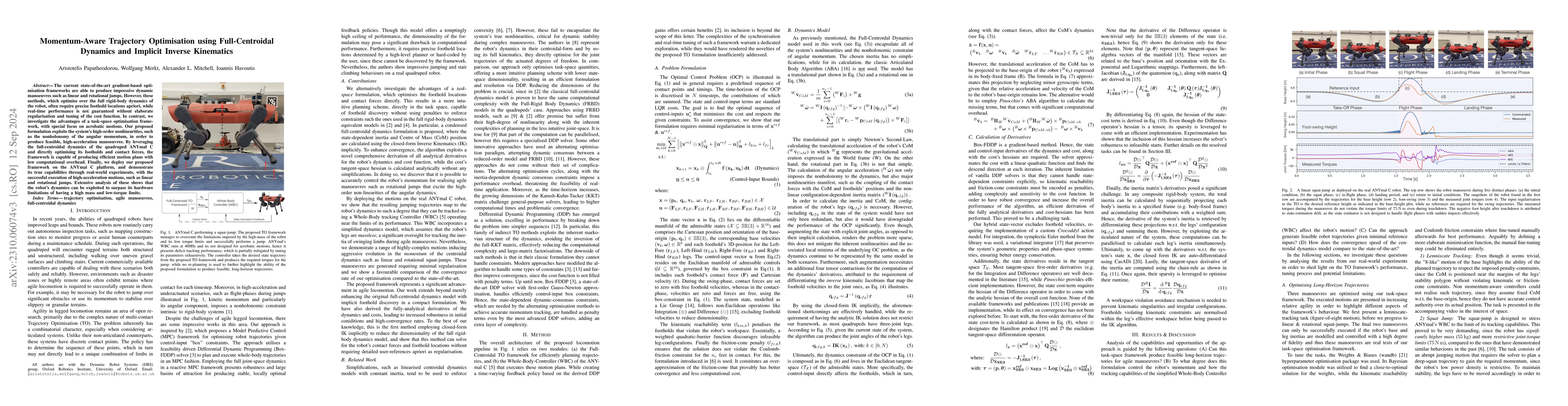 Thumbnail for Momentum-Aware Trajectory Optimisation using Full-Centroidal Dynamics
  and Implicit Inverse Kinematics