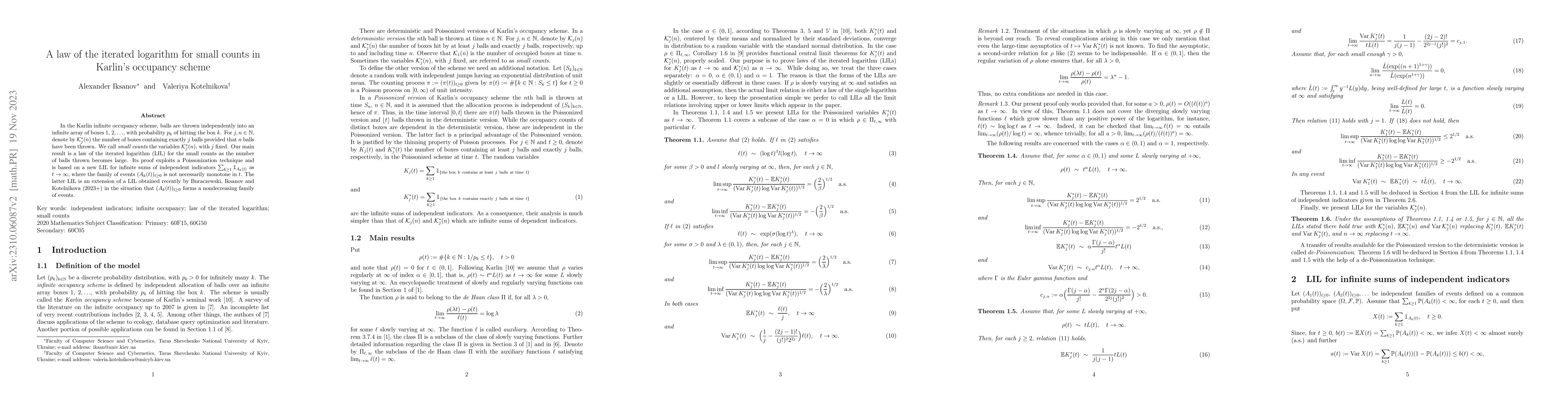 Thumbnail for A law of the iterated logarithm for small counts in Karlin's occupancy
  scheme