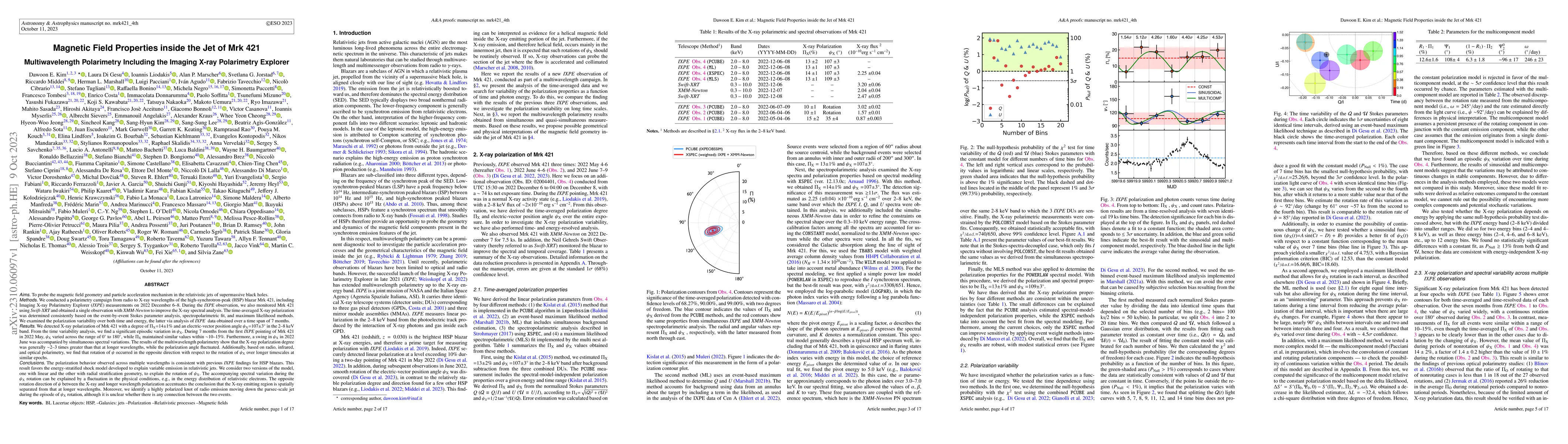 Thumbnail for Magnetic Field Properties inside the Jet of Mrk 421: Multiwavelength
  Polarimetry Including the Imaging X-ray Polarimetry Explorer